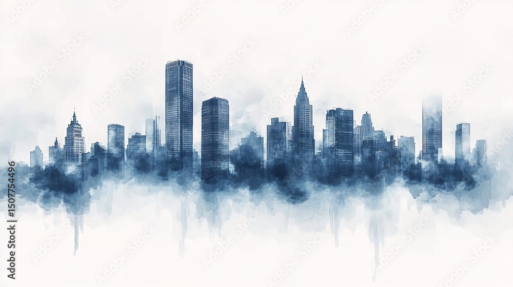 Obraz premium A cityscape illustration in shades of blue.