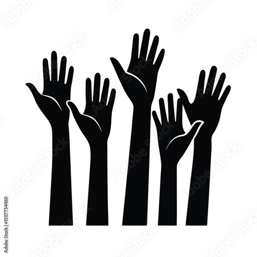 Hands raised in unity vector silhouette