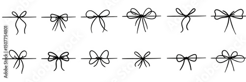 Hand Drawn Bow Gift Ribbon Line Set � Elegant Minimal Doodle Stroke Vector Illustration