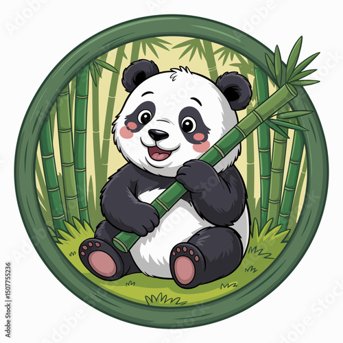 Panda Eating Bamboo Surrounded by Bamboo Forest