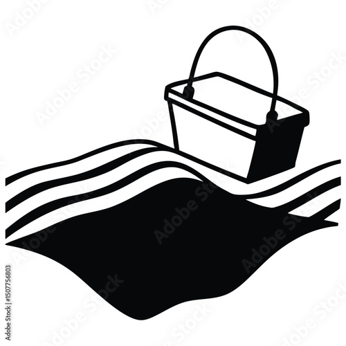 Picnic basket and towel on dune vector silhouette