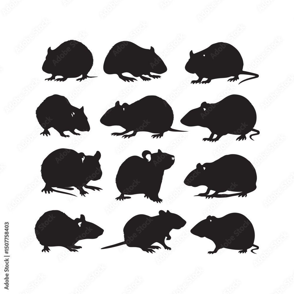 Fototapeta premium Rat silhouette vector pack collection of rodent animal illustration