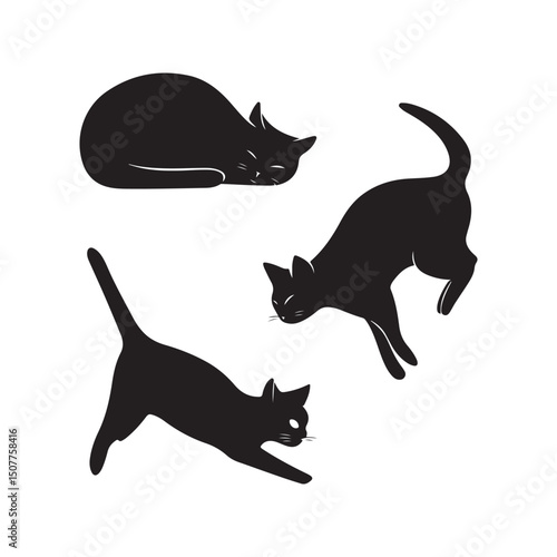 Black cat silhouette vector illustration cats sleeping jumping playing