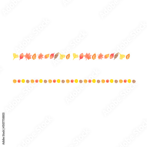 水彩手描きの落ち葉と円のかわいい罫線