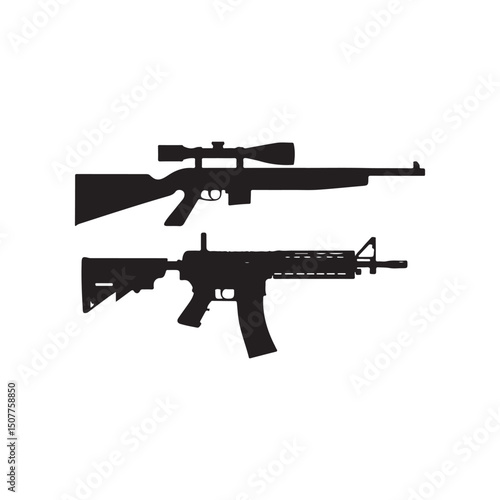 Silhouette of sniper rifle and assault rifle vector illustration