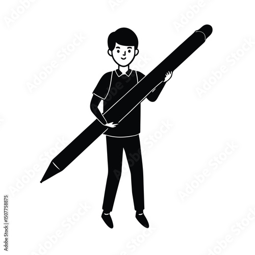 Student holding oversized pencil vector silhouette