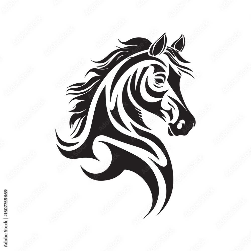 Fototapeta premium Horse head tribal tattoo design vector illustration black and white silhouette