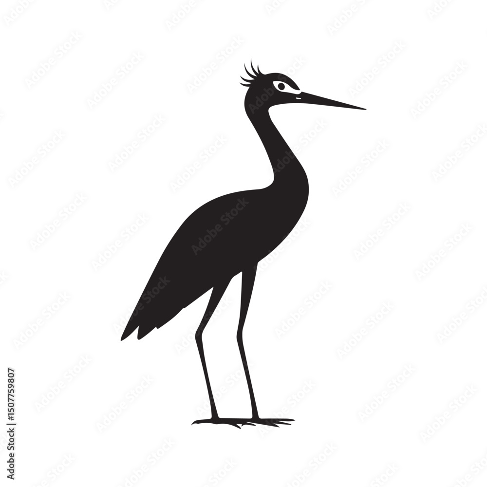 Fototapeta premium Black silhouette of a heron bird standing wildlife vector illustration