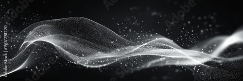 Abstract Glowing White Light Waves Flowing on a Black Background with Shine and Shimmer