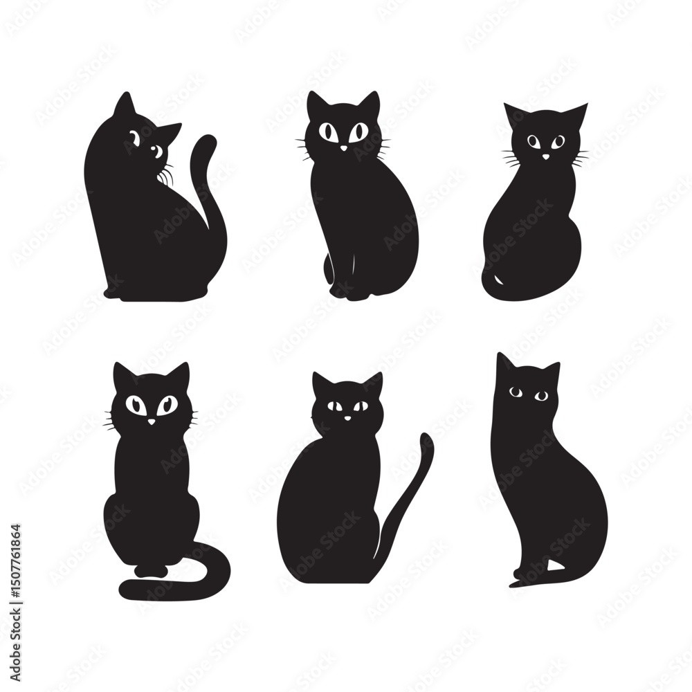 Fototapeta premium Black cat silhouette vector illustration halloween cats collection