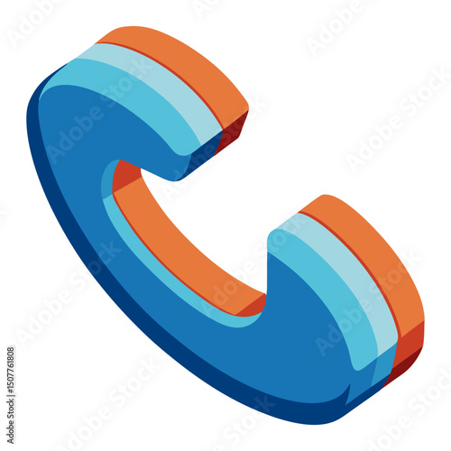 An isometric, blue and orange telephone receiver icon with a slight tilt, symbolizing communication, call, contact, or support.