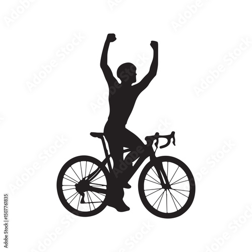 Cycling silhouette of winner cyclist raising arms in celebration