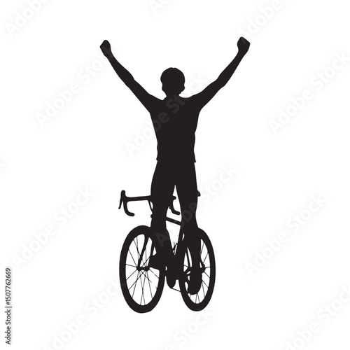 Cyclist celebrating victory silhouette road bike race winner sport