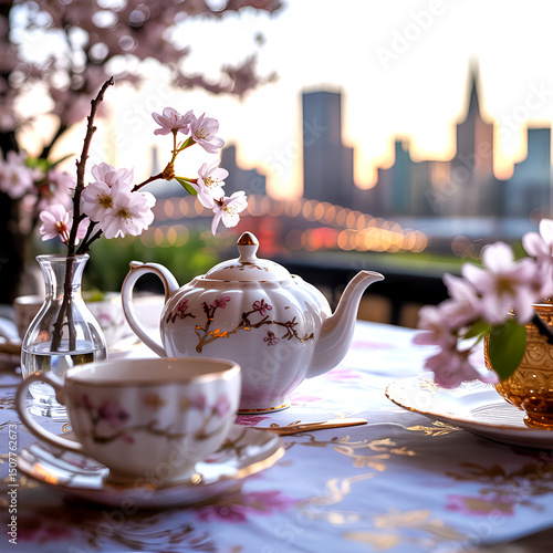Elegant Outdoor Tea Party with City View