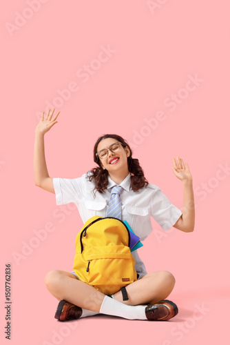 Happy female Indian student...