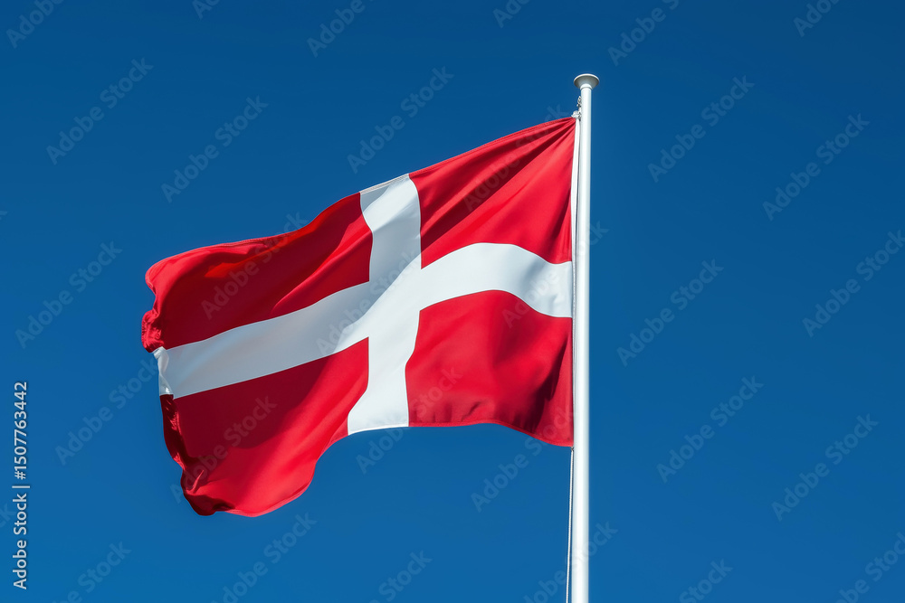 Naklejka premium Denmark flag on a clear sky blue background