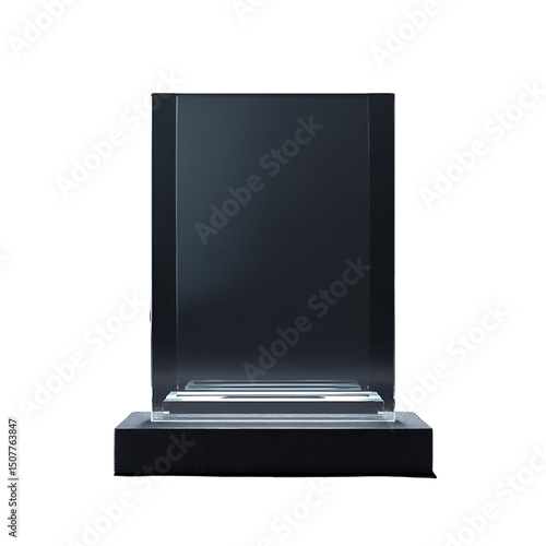 Elegant Black Glass Award Plaque Recognition and Achievement isolated illustration transparent 3d png on clean white background