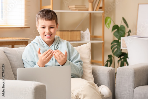 Mute boy using sign languag...