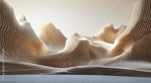 Fototapeta Naklejka Na Ścianę i Meble -  Beige, sculpted mountains; light, minimalist landscape