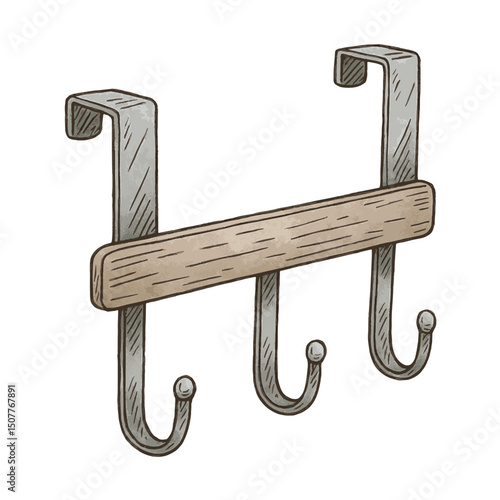 Over Door Hook Vector – Bathroom Hanger Rack with Wooden Bar