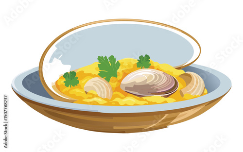 Clam Paella with Garnish - Vector Illustration
