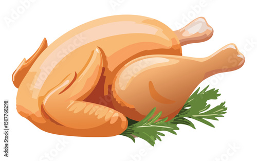 Whole Roasted Chicken with Herbs - Vector Illustration