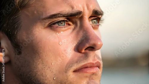 Emotional moment a young man reflects by the sea portrait photography sunset contemplative mood human experience