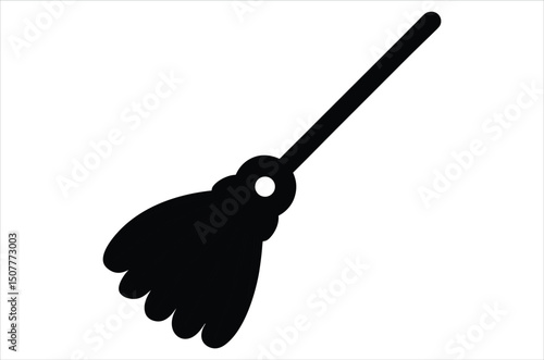 Broom magic. A vehicle for the witch. Element of witchcraft. Symbol of magic. Tattoo broomstick or print for Halloween or all saints ' day. Vector art, silhouette, illustration,  cartoon on white back