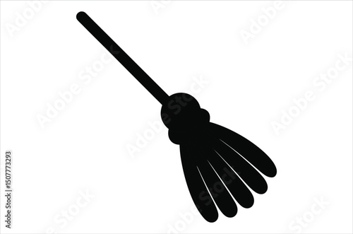 Broom magic. A vehicle for the witch. Element of witchcraft. Symbol of magic. Tattoo broomstick or print for Halloween or all saints ' day. Vector art, silhouette, illustration,  cartoon on white back