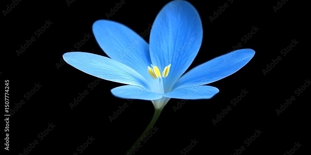 Fototapeta premium Elegant blue flower against a stark black backdrop provides calm appeal