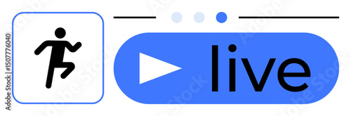 Play button, running figure, and live text combined in a minimalist layout. Ideal for sports streaming, activity tracking, live events, fitness apps, exercise tutorials, real-time updates simple