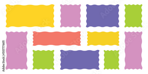 Set of Zigzag and colorful Shape. Rectangle shape frame with zigzag edge. Elements for design of text box, badge, banner. Rectangle, square and oval shape frame with zigzag edge.