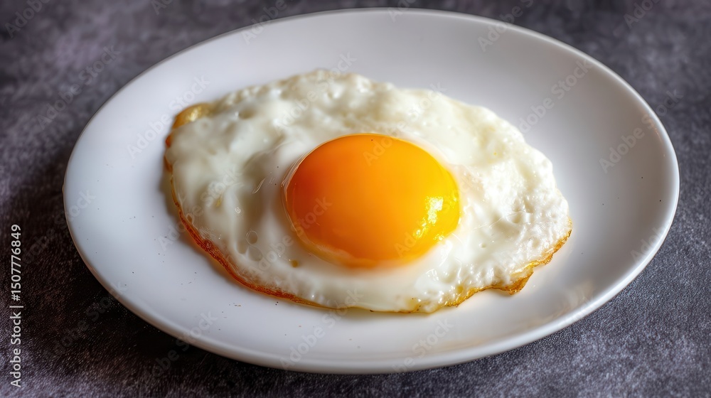 Fried egg on a white plate. Fried egg on a white plate.