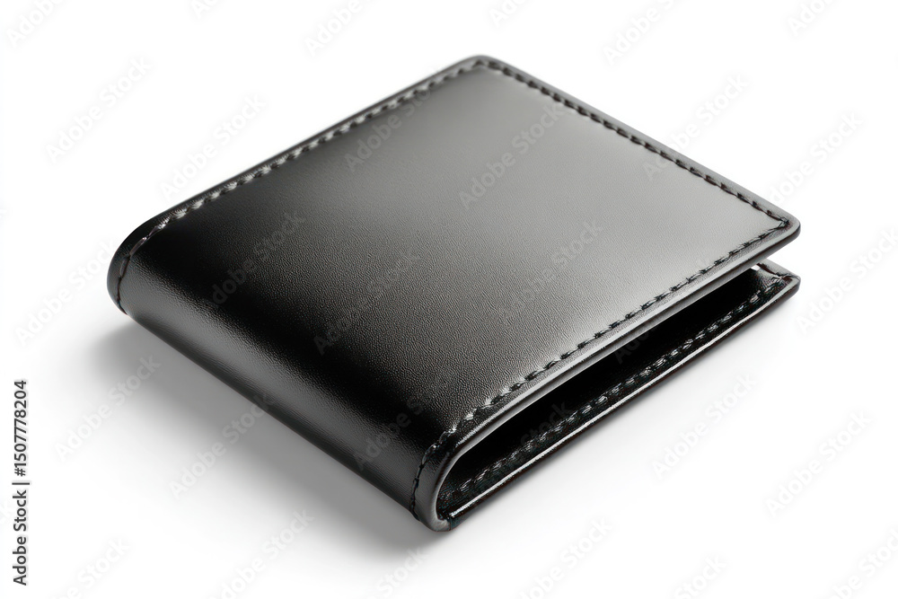 Black leather wallet or purse, closed and isolated, a personal accessory for finance and cash Black leather wallet or purse, closed and isolated, a personal accessory for finance and cash