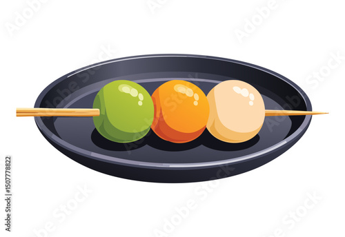 dango dessert food on plate - vector illustration