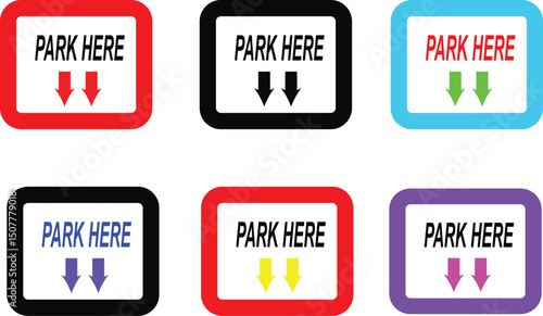 Flat parking fee information icons in multiple colors for urban signage, web or print design