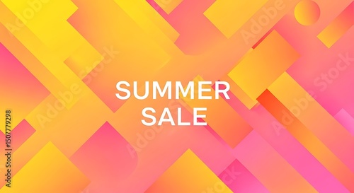 Dynamic Summer Sale Announcement: Abstract Geometric Shapes in Yellow, Orange, and Pink Gradients Creating a Modern, Eye-Catching Promotional Design for Seasonal Discounts