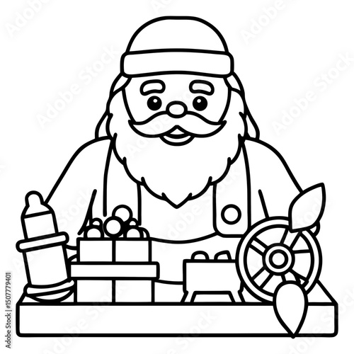 Simple Santa in Toy Workshop – Vector on White