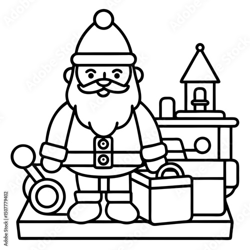 Simple Santa in Toy Workshop – Vector on White