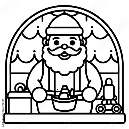 Simple Santa in Toy Workshop – Vector on White