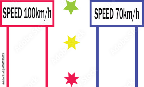  Speed limit board vector set with dual color scheme and star accents for road safety design.