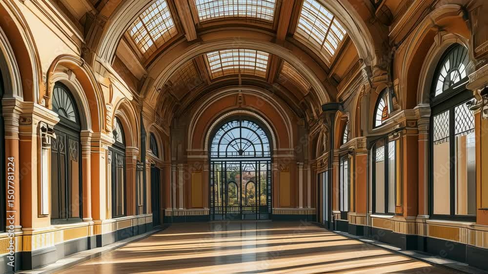 Elegant arched hall with skylight showcasing architectural grandeur and design Elegant arched hall with skylight showcasing architectural grandeur and design
