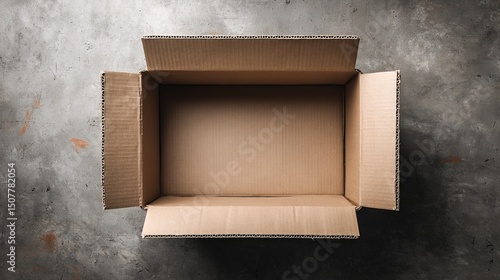 Cardboard Box on Warehouse Table from Above