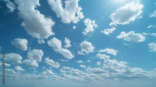 Stunning blue sky filled with fluffy white clouds moving gently above