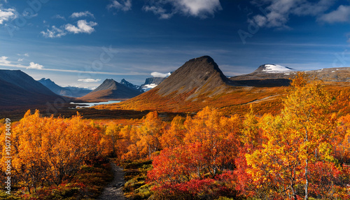 golden autumn foliage with mountain views in jotunheimen norway