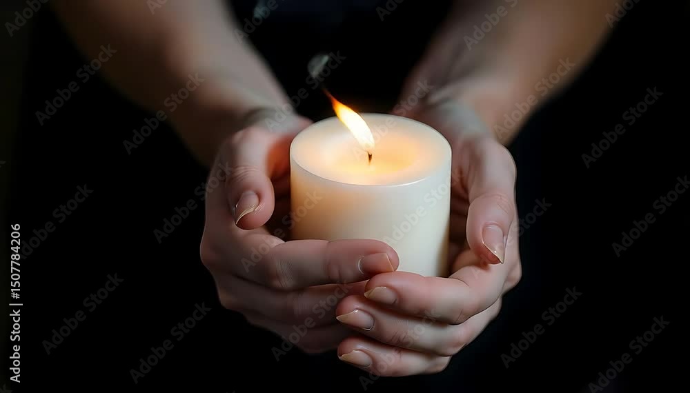 Memorial Candle Flame Cradled in Caring Hands
