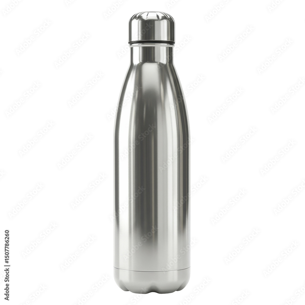 Sleek metallic bottle with a rounded body and a smooth silver finish on a dark background Sleek metallic bottle with a rounded body and a smooth silver finish on a dark background
