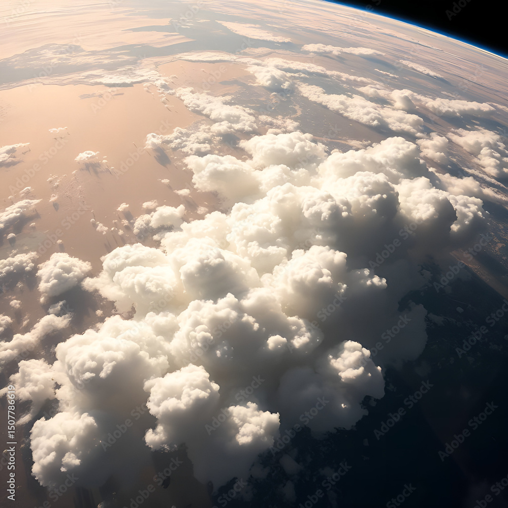 Naklejka premium Towering Clouds over Earth from Space