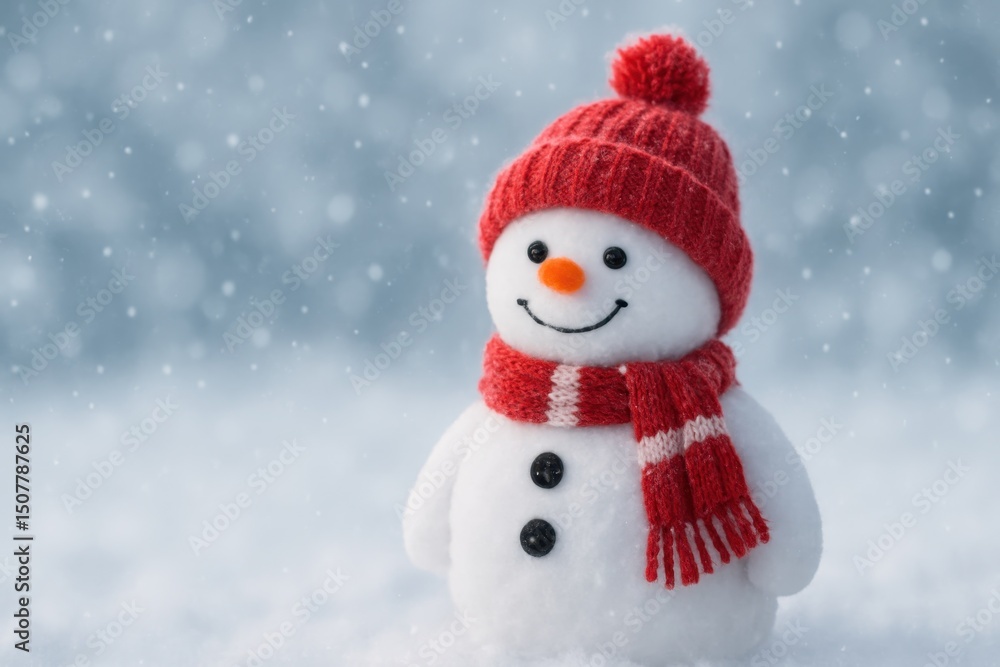 Little Snowman in the Blurred Snow Background Creating a Charming Winter Banner Little Snowman in the Blurred Snow Background Creating a Charming Winter Banner