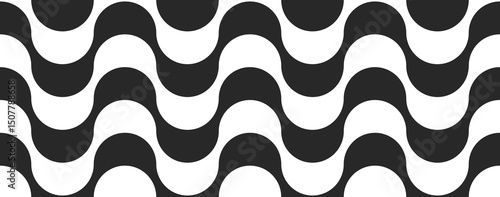 Copacabana beach sidewalk, black and white geometric artistic seamless pattern 